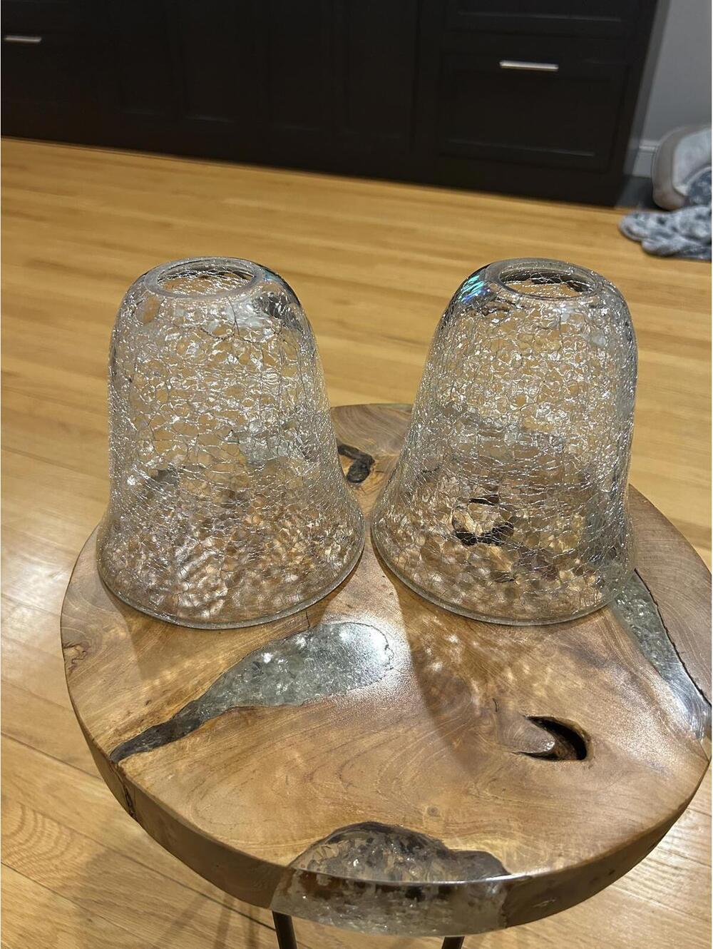 Pair of Vintage Crackle Glass Lamp Shades